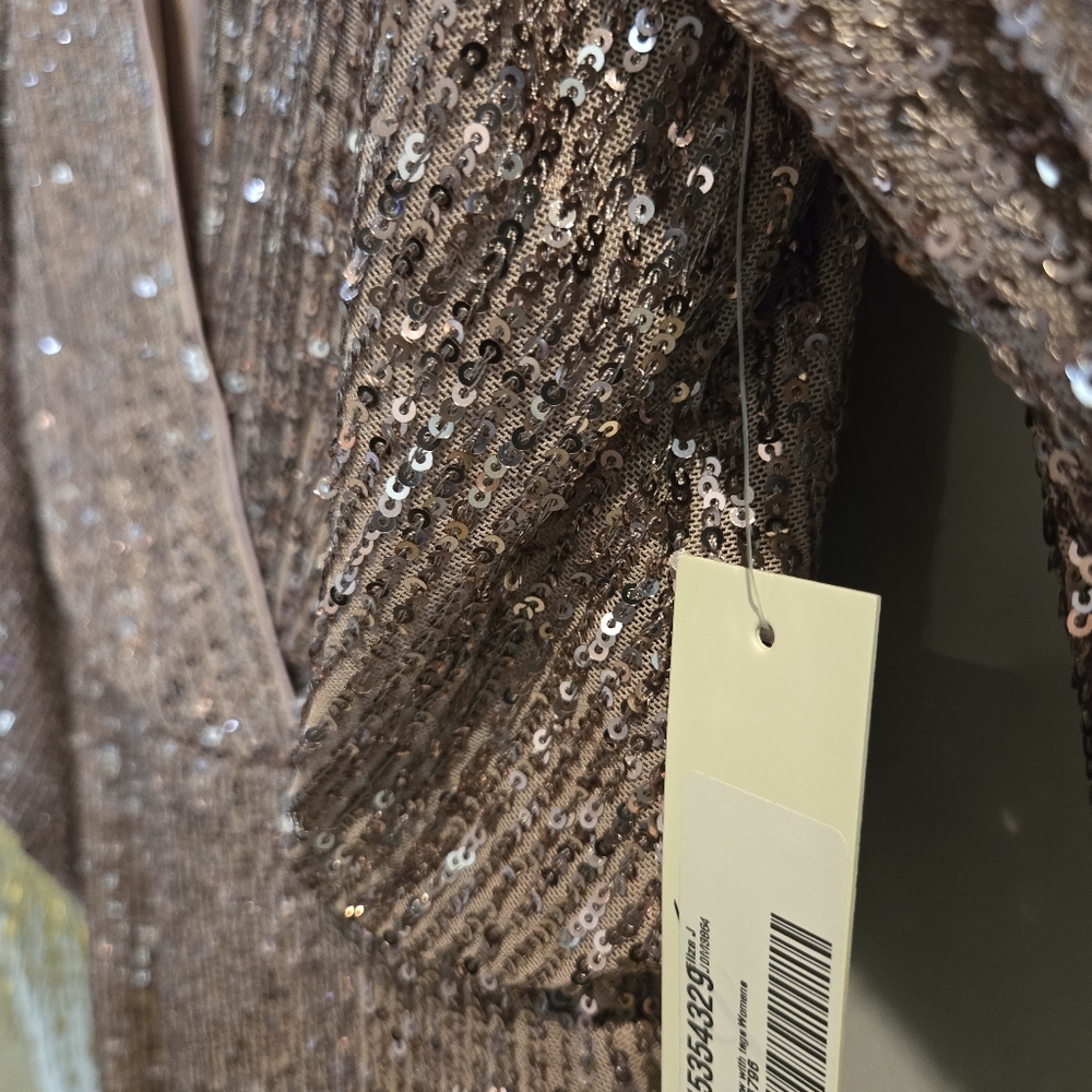 Eliza J Sequin V-Neck Cocktail Mini Dress/ Sheath - Rose Gold/Baloon Sleeves NWT - Picture 10 of 16